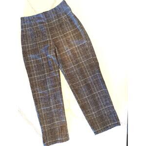 Shein XL Brown and Burnt Orange Plaid Elastic Waist Front Seam Pants